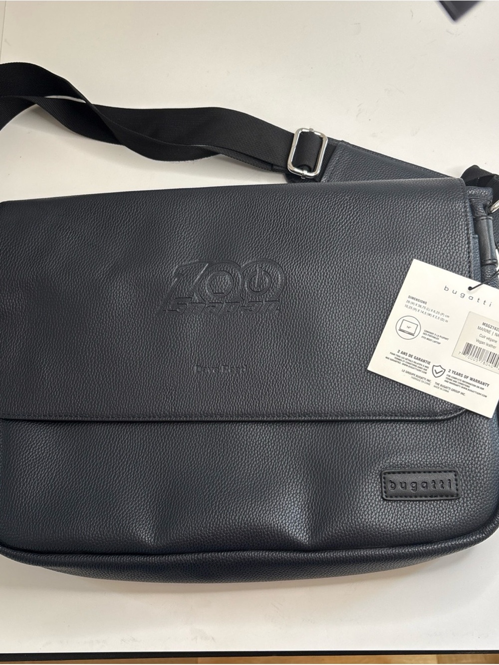 Bugatti Black Pebble-Texture Messenger Laptop Bag